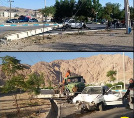 پراید تیر برق سیمانی را از جا کند!
